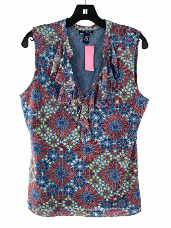 CHAPS Size XL Blue Multi Print Tank Top yoga tank top