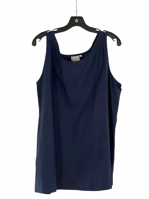 The Vermont Country Store Size XL Navy Cotton/Linen blend Tank Top print tank top