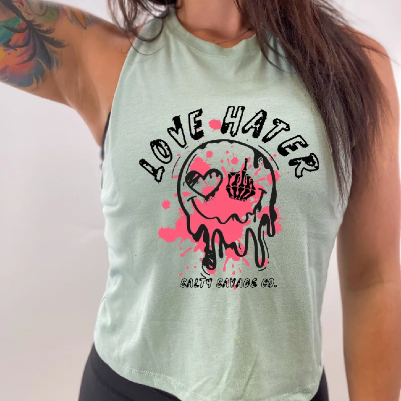 Salty Savage Ladies "LOVE HATER" Flowy Crop Tank lemon yellow tank