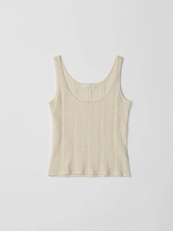The Karis Knit Pointelle Tank Top | IVORY silver tank top