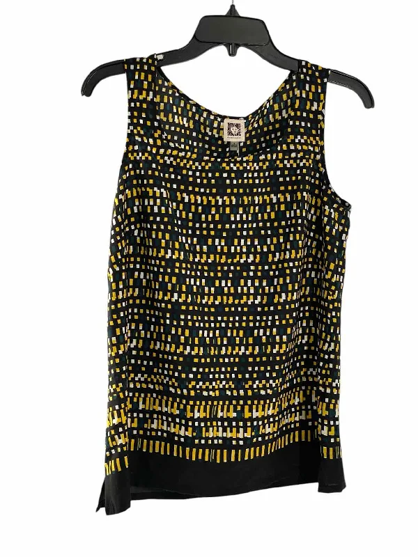 Anne Klein Size 4 Black Yellow Print Tank Top spandex blend tank