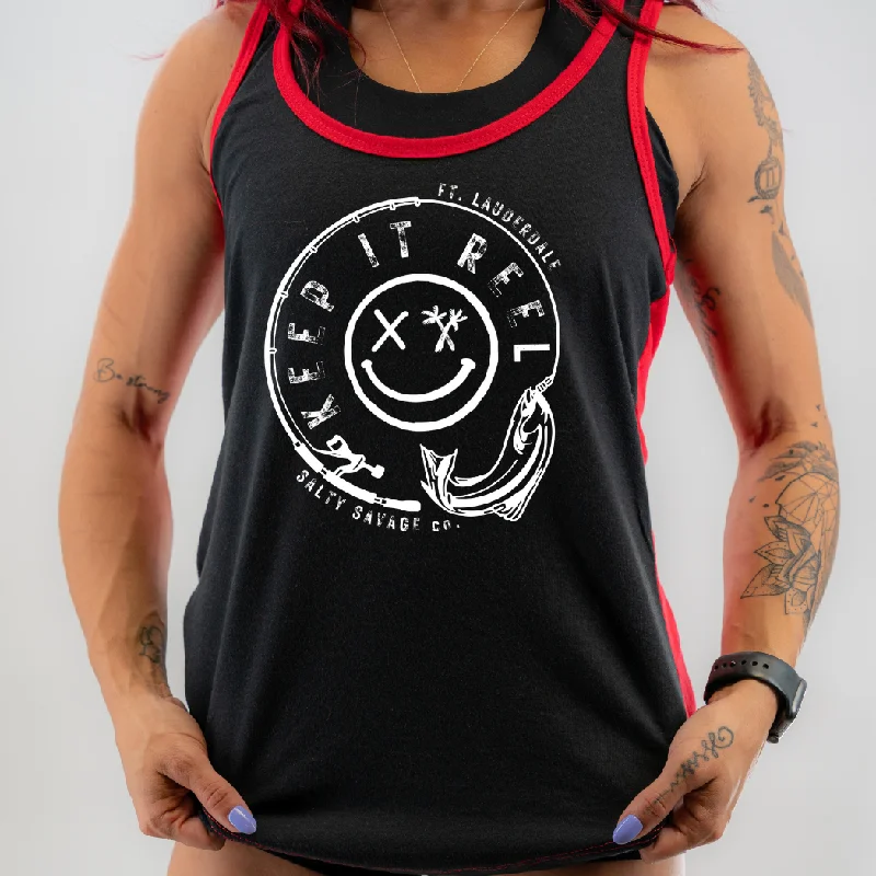Salty Savage Ladies “KEEP IT REEL” Two Tone Racerback Tank ivory tank top