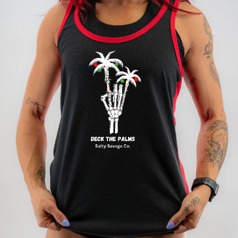 Salty Savage Ladies “DECK THE PALMS” Two Tone Racerback Tank black tank top