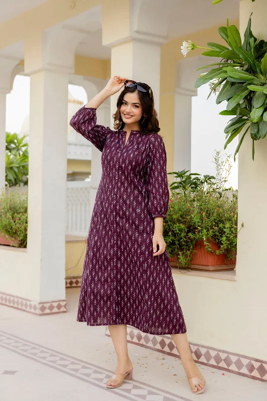 Women Purple Ethnic Printed Flared Dress - Rasiya