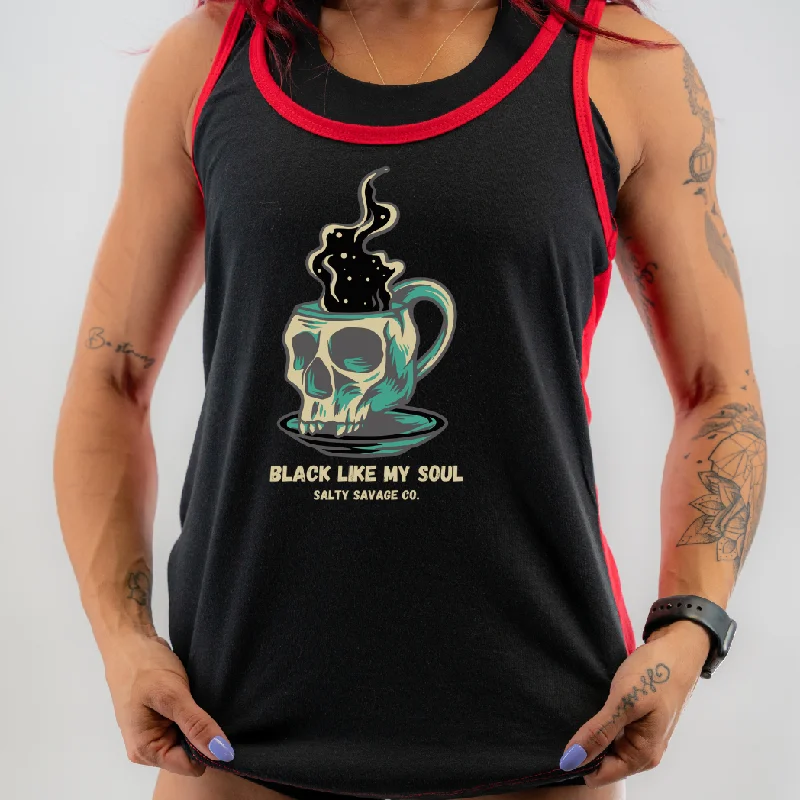 Salty Savage Ladies “BLACK LIKE MY SOUL” Two Tone Racerback Tank lavender tank top