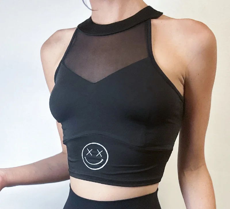 Salty Savage Ladies “OG Smile” Mesh Cropped Mock Neck Tank lounge tank top