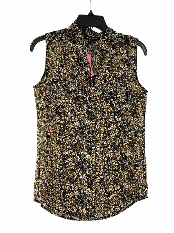 Banana Republic Size XS Black Multi Floral Sheer Tank Top strapless tank top