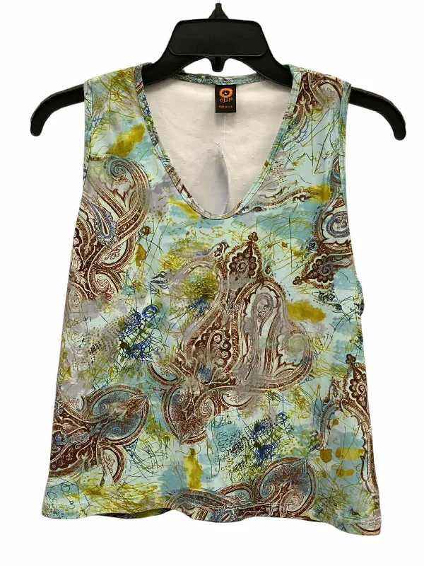 ojai Size L Teal Brown Print Tank Top v-neck tank top