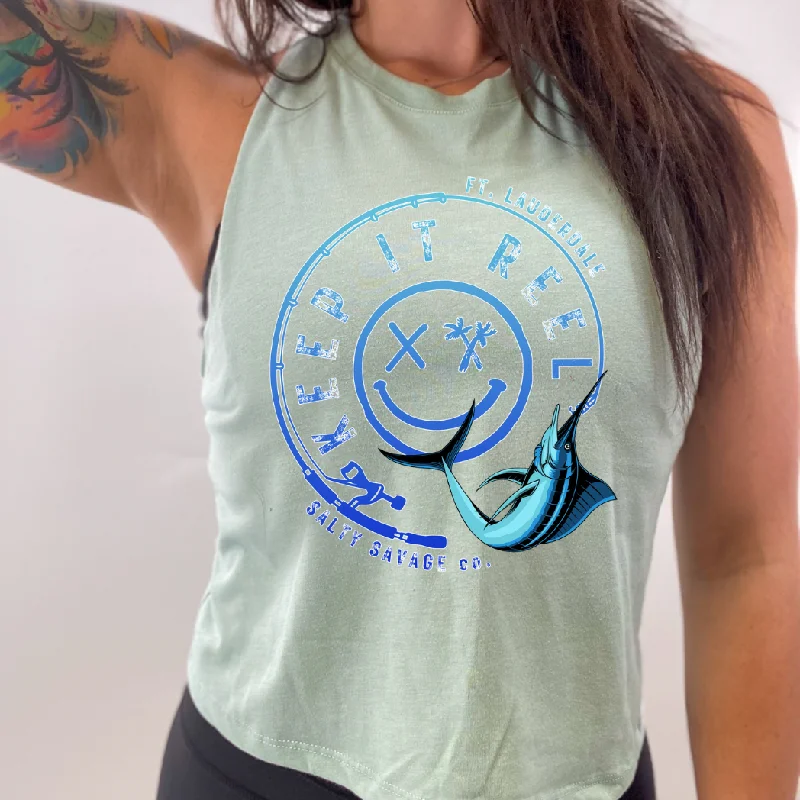 Ladies "KEEP IT REEL" Flowy Crop Tank | V2 fitness tank top