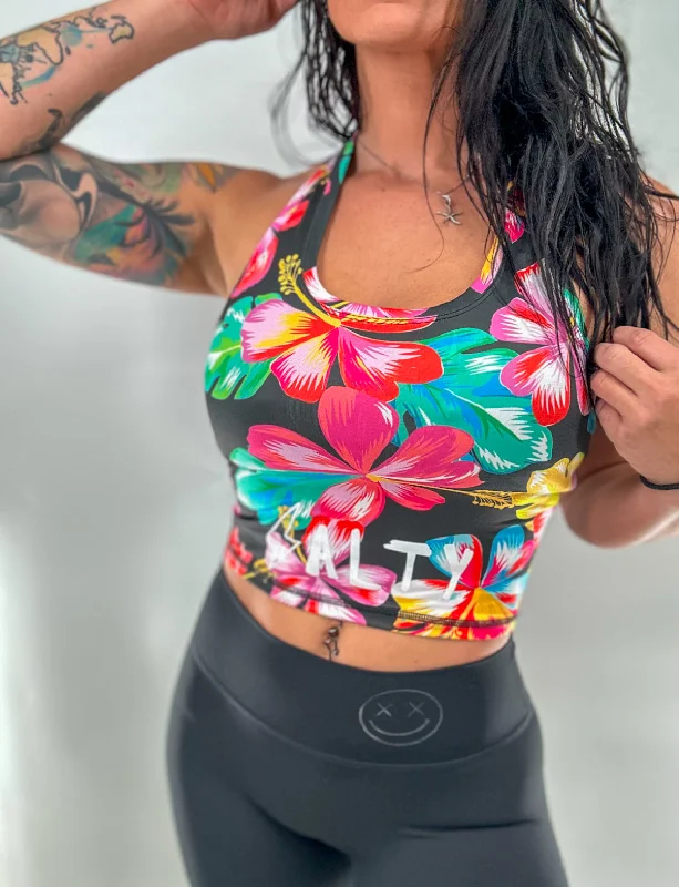Salty Savage Ladies “90’s Bold Edition” Racerback Performance Crop Tank | Hawaiian Flowers adorable tank top