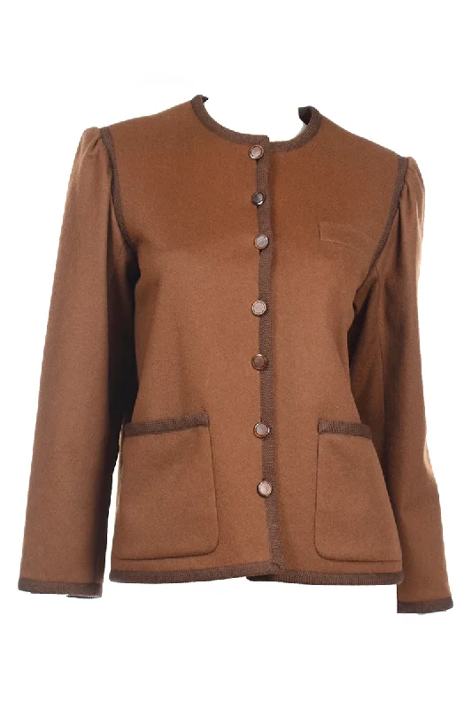 1970s Yves Saint Laurent Brown Wool Vintage Russian Inspired Jacket