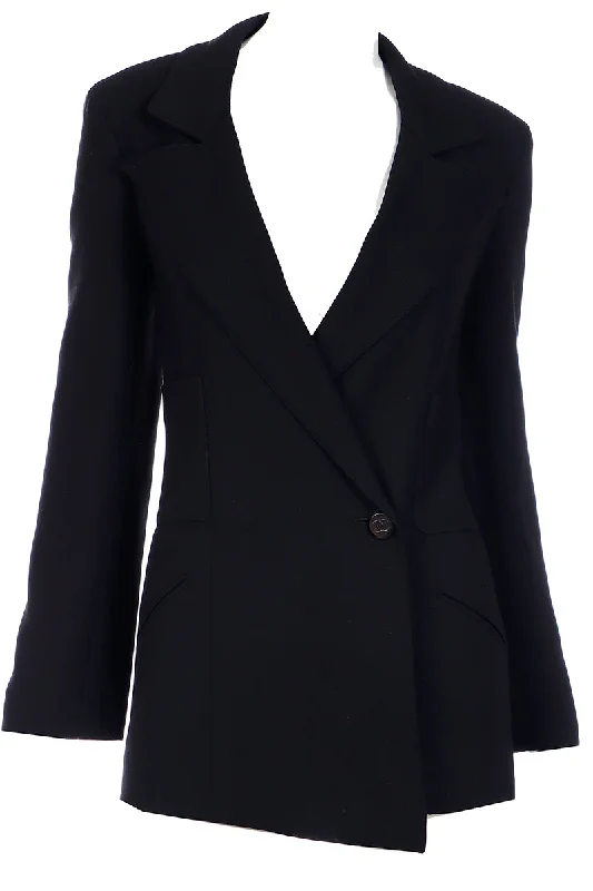 Chanel 1998 Fall Winter Vintage Black Wool Blazer CC Button Jacket