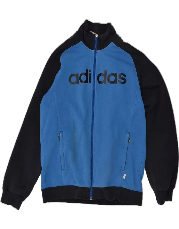 ADIDAS Womens Graphic Tracksuit Top Jacket UK 14 Medium Blue Cotton