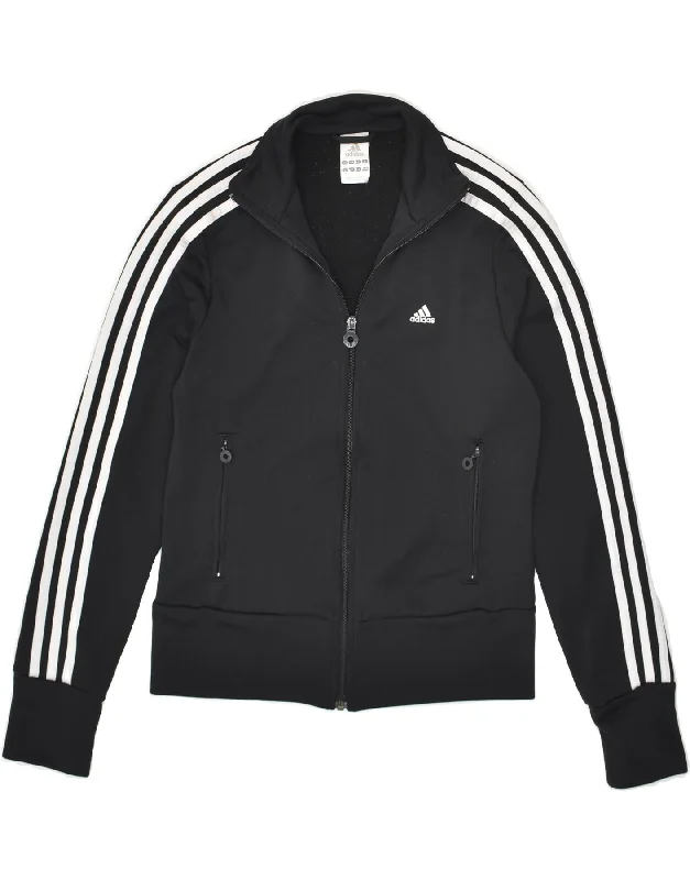 ADIDAS Womens Tracksuit Top Jacket UK 12 Medium  Black Polyester