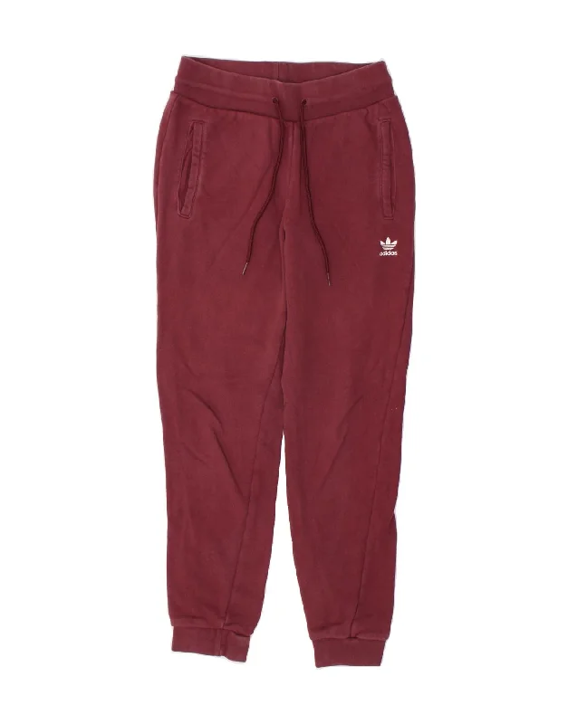 ADIDAS Womens Tracksuit Trousers Joggers UK 8 Small  Burgundy Cotton