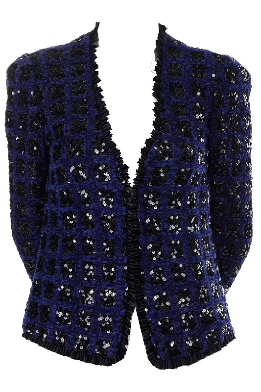 Adolfo Vintage Blue W Black Sequins Evening Jacket