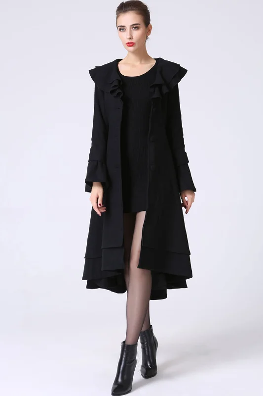 Black Ruffles Dress Coat 1062#