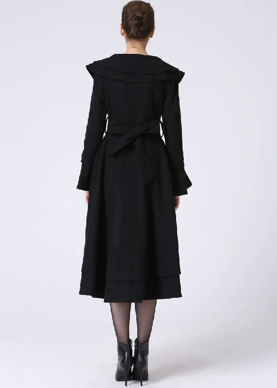 Black Ruffles Dress Coat 1062#