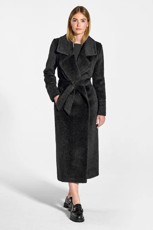 Bouclé Alpaca Long Notched Collar Wrap Coat