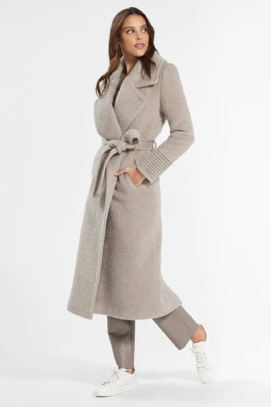 Bouclé Alpaca Long Notched Collar Wrap Coat