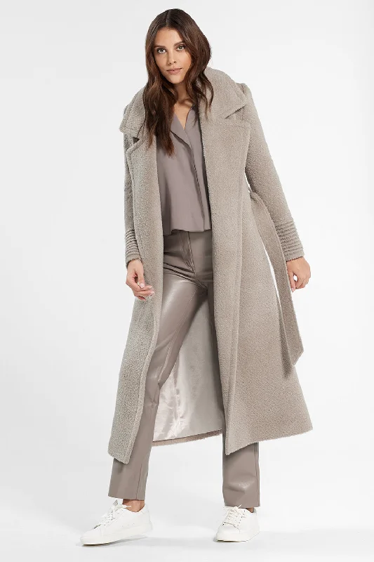 Bouclé Alpaca Long Notched Collar Wrap Coat