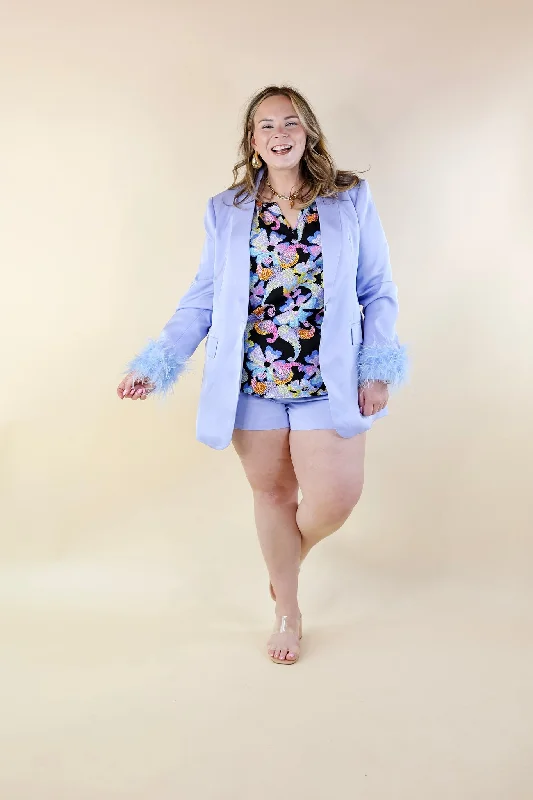 BuddyLove | Elle Feather Trim Blazer in Blue