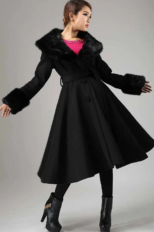 Single Breasted wool Coat with Faux Fur Collar & Cuffs 0729#