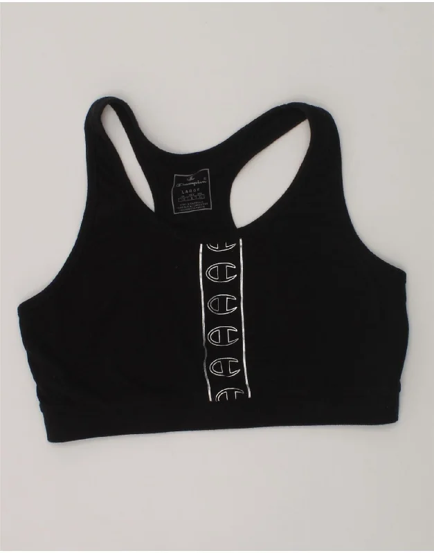 CHAMPION Womens Graphic Sport Bra Top UK 14 Large Black Cotton