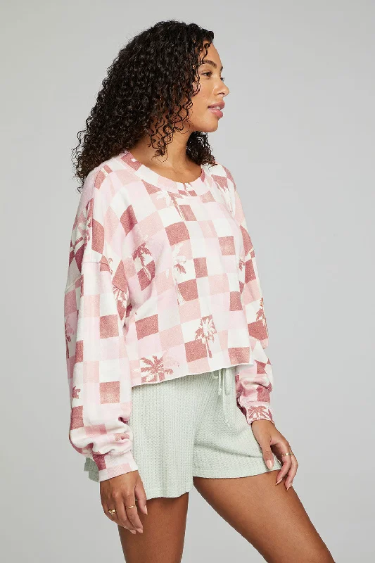 Checkered Palms Print Pullover