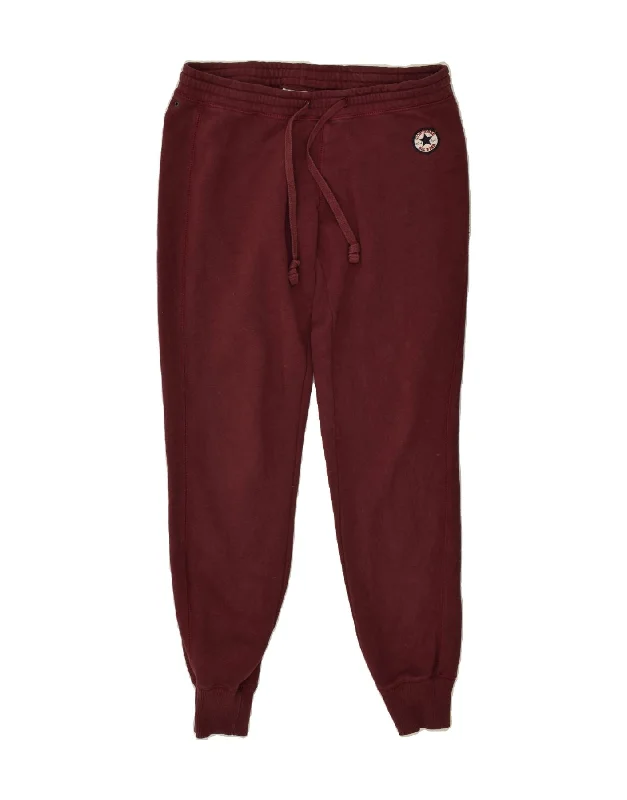 CONVERSE Womens Tracksuit Trousers Joggers UK 12 Medium Burgundy Cotton