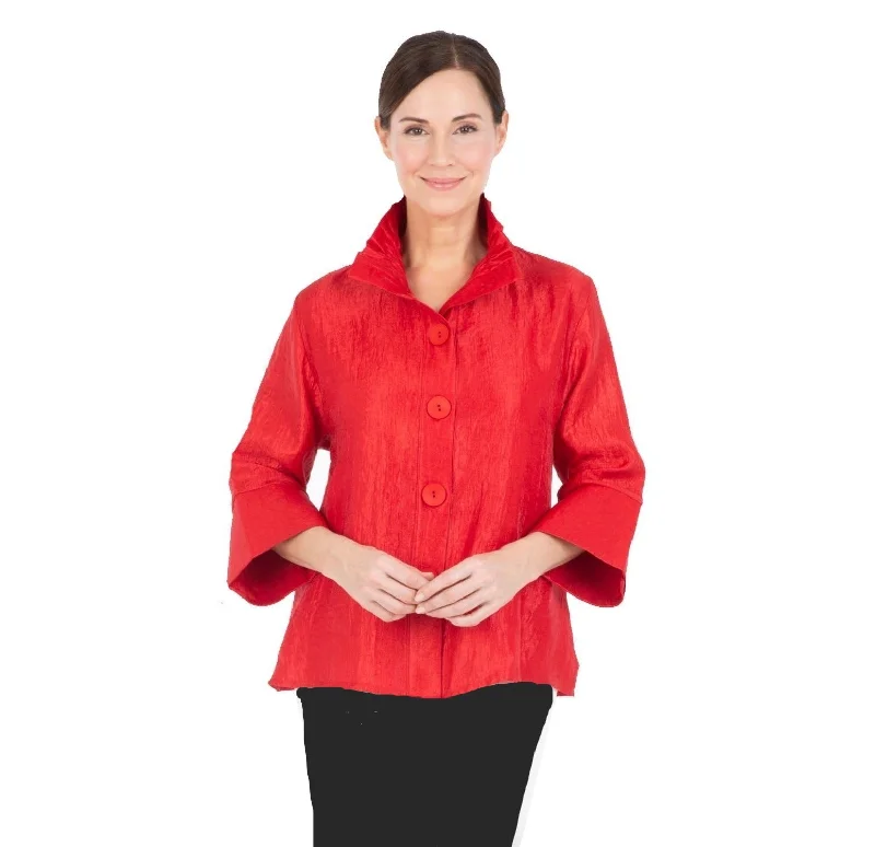 Damee Solid Wide Ball Collar Jacket in Red - 4741-RD