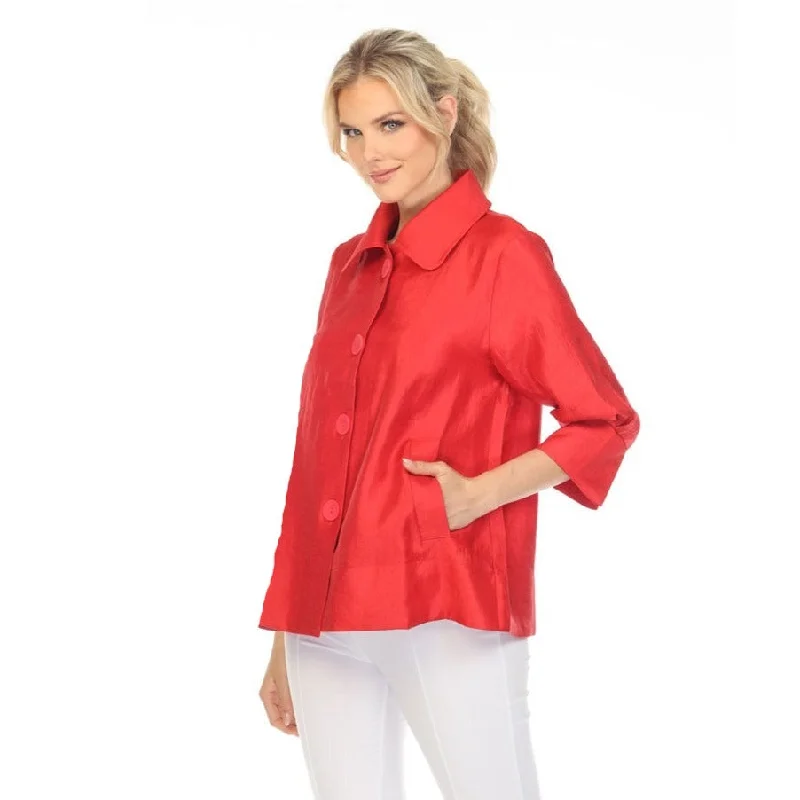 Damee Solid Wide Ball Collar Jacket in Red - 4741-RD