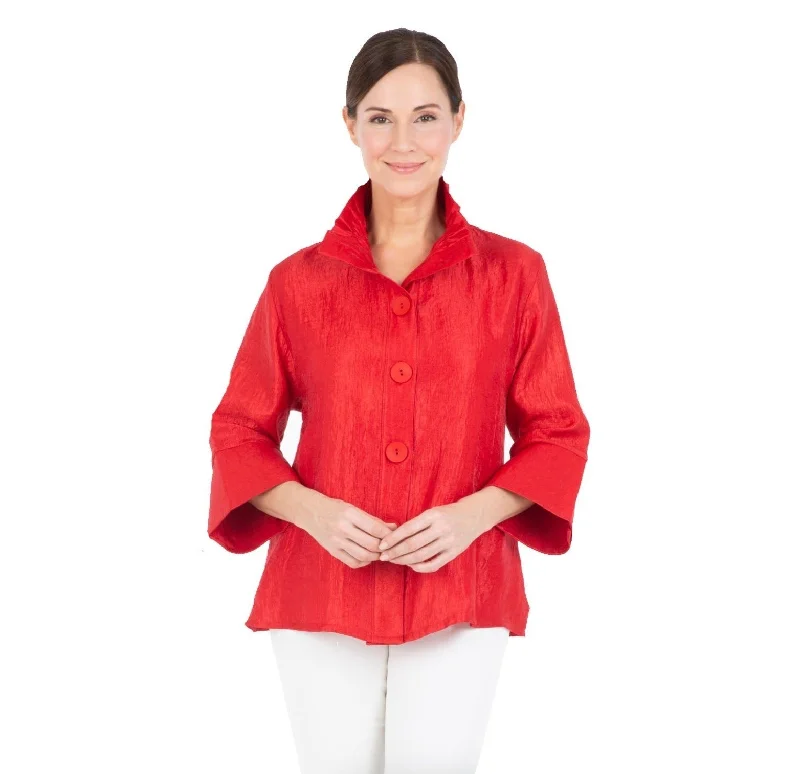 Damee Solid Wide Ball Collar Jacket in Red - 4741-RD