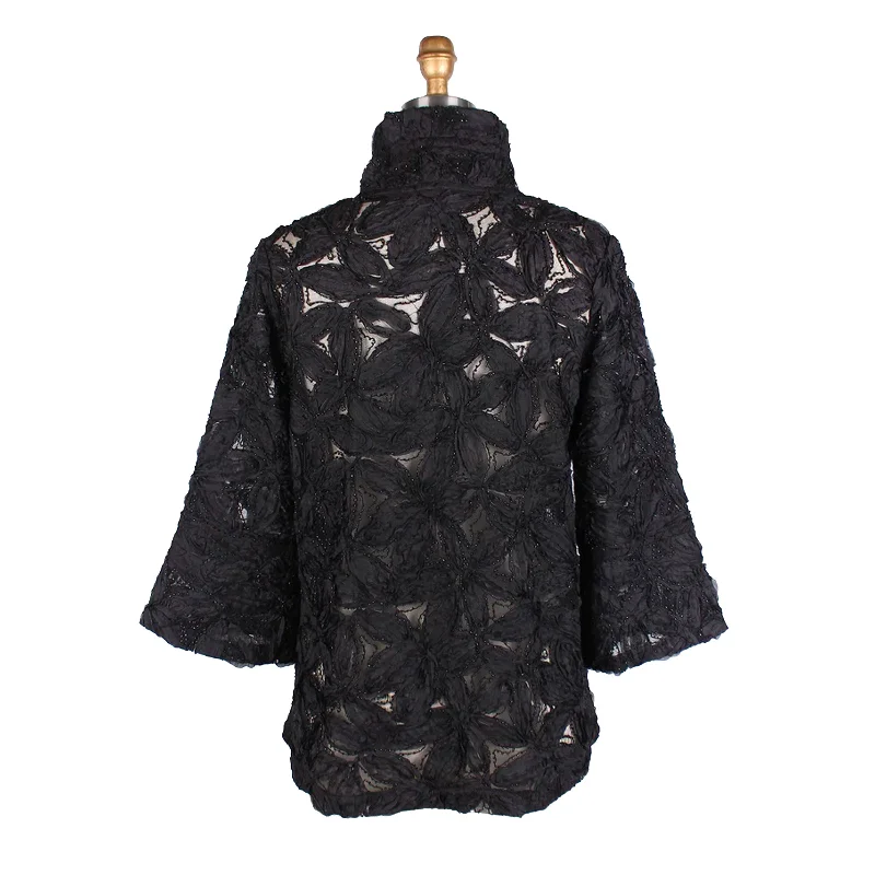 Damee Embroidered Floral on Mesh Jacket in Black - 2381-BLK