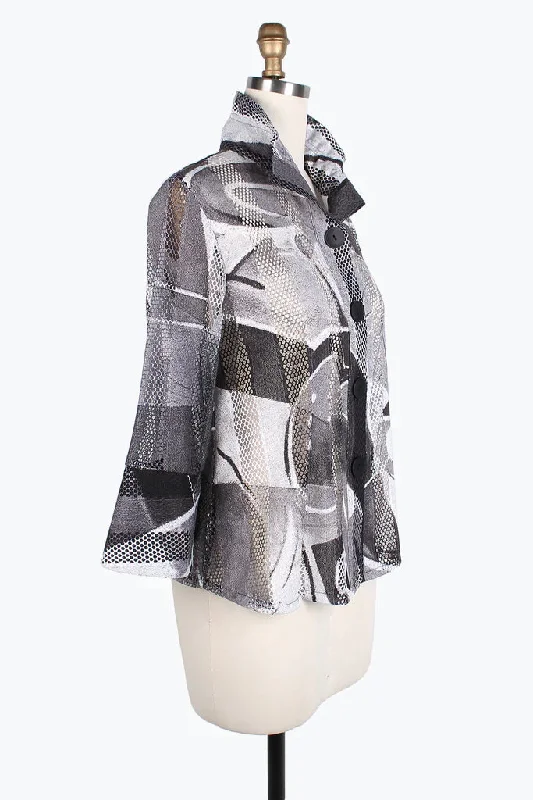 Damee Brushstroke Print Lace Net Jacket  - 2386-GRY - Sizes L - XXL Only!