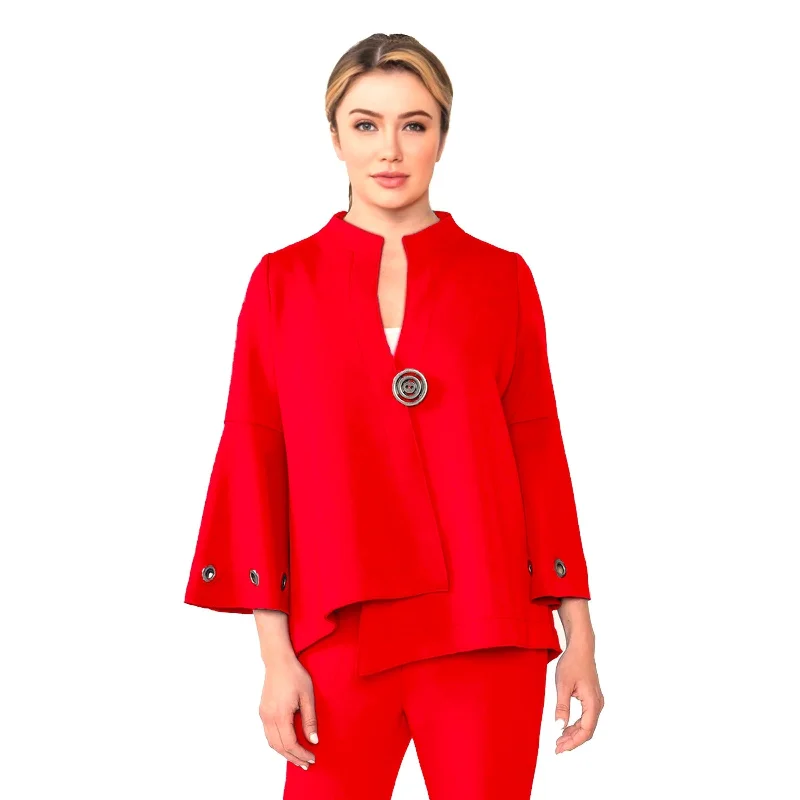 IC Collection Bell Sleeve Asymmetric Jacket in Red - 4577J-RD