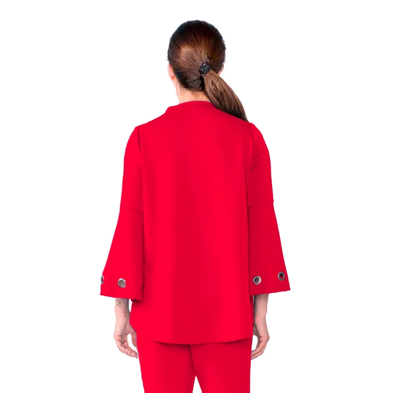 IC Collection Bell Sleeve Asymmetric Jacket in Red - 4577J-RD