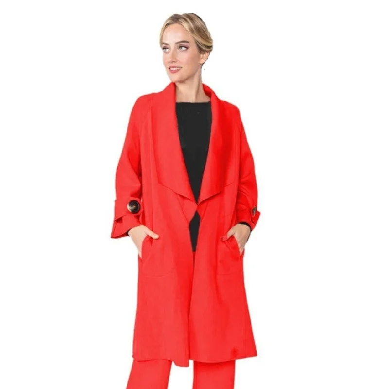 IC Collection Long Open Front Jacket in Red - 4585J-RD