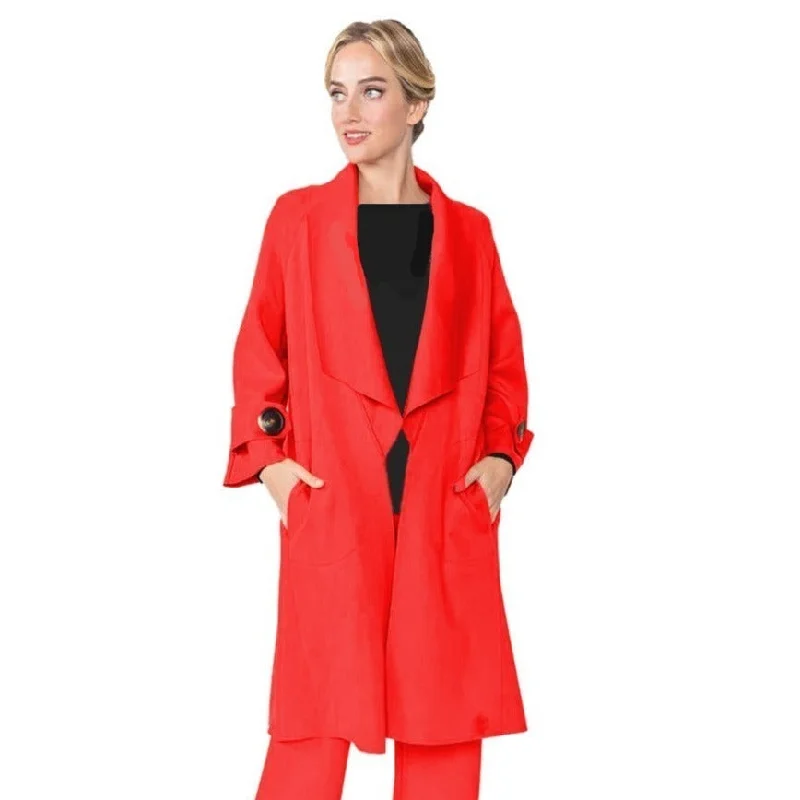 IC Collection Long Open Front Jacket in Red - 4585J-RD