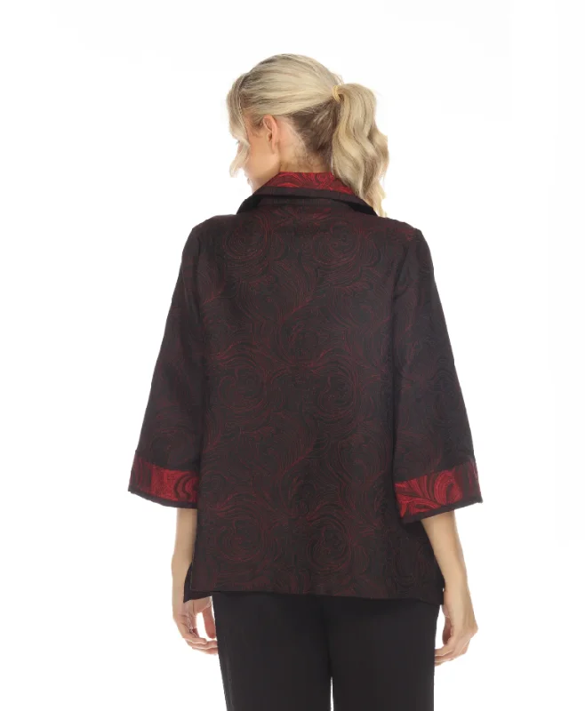 Moonlight Floral Jacquard Two-Tone Jacket in Red/Black- 3597