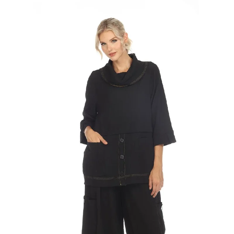 Moonlight Contrast-Trim Tunic Top in Black - 3573-BLK