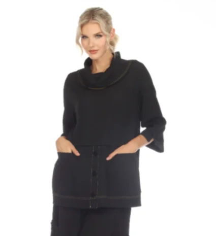 Moonlight Contrast-Trim Tunic Top in Black - 3573-BLK