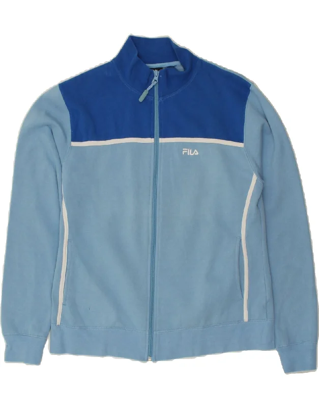 FILA Womens Tracksuit Top Jacket UK 14 Large Blue Colourblock Cotton