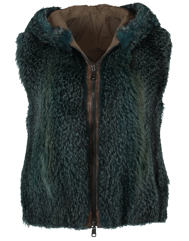 Fox Fur Reversible Hooded Vest