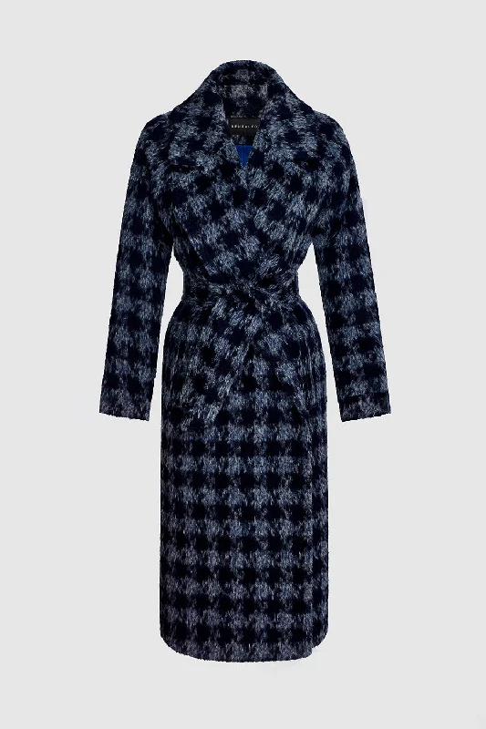 Houndstooth Alpaca Long Raglan Sleeve Notched Collar Coat