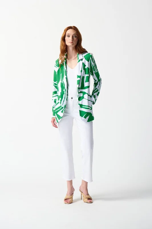 Joseph Ribkoff Green/Vanilla Silky Knit Abstract Print Blazer