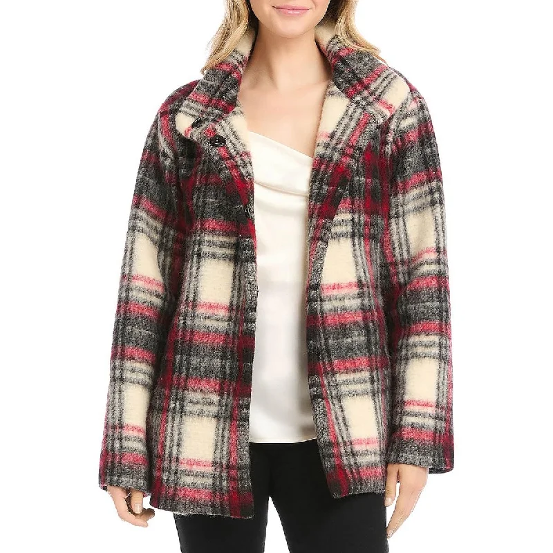 Karen Kane Womens Wool Blend Plaid Shirt Jacket