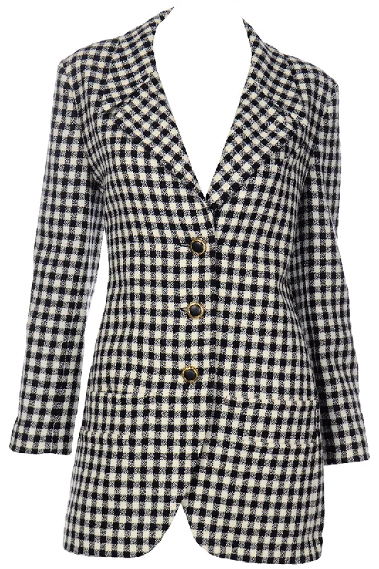 Karl Lagerfeld Vintage Black Check Wool Blazer Jacket