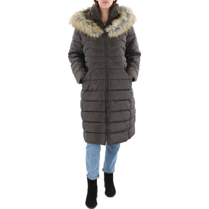 Laundry by Shelli Segal Women's Hooded Long Puffer Coat with Faux Fur Trim