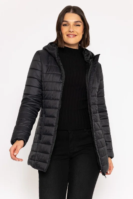 Longline Puffa Coat in Black